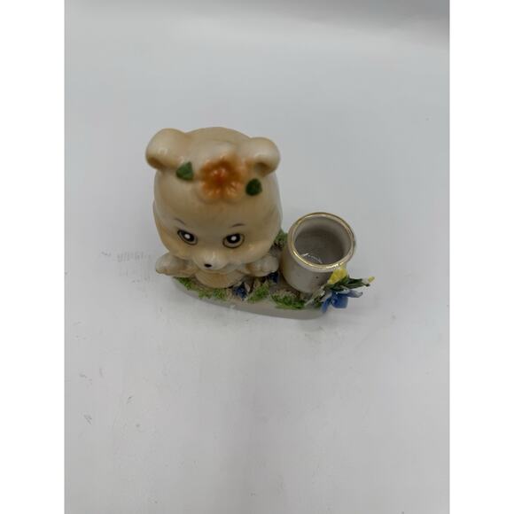 Vintage Bear with Flowers and Pot-Porcelain Toothpick Holder 1950'S - Picture 5 of 10